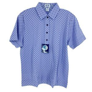 New Leon Levine Polo Womens PM Purple Polka Dot Short Sleeve Blouse Golf…